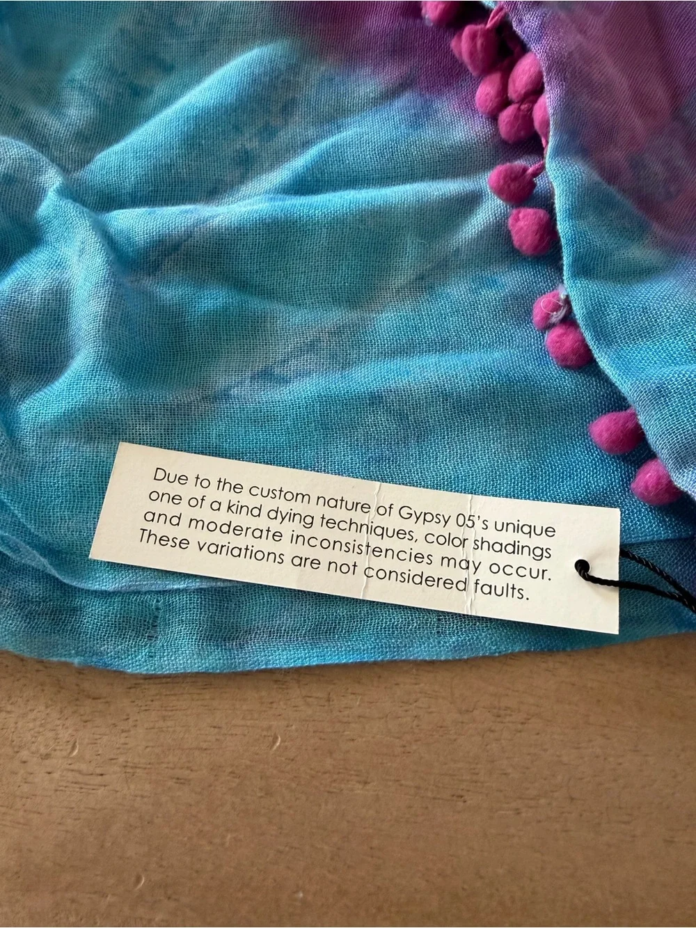 Gypsy 05 Purple and Teal Tie-Dye Scarf with Pom Trim